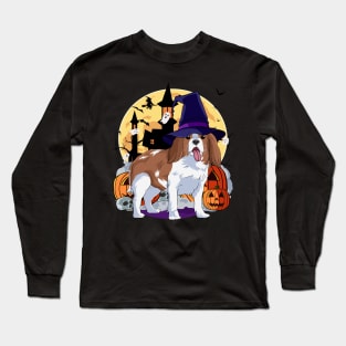 Cavalier king charles spaniel Halloween Witch Pumpkin Long Sleeve T-Shirt